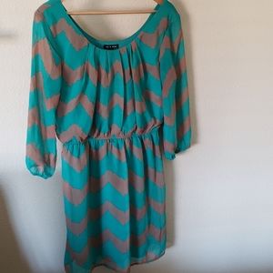 Chevron green and brown dress